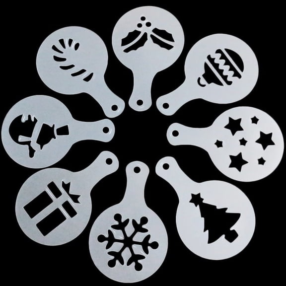 HINTRMENT 8Pcs Christmas Cookie Stencils Food Grade Plastic Baking Mold for Cake Decoration Stencils 5.1x3.3x0.04in
