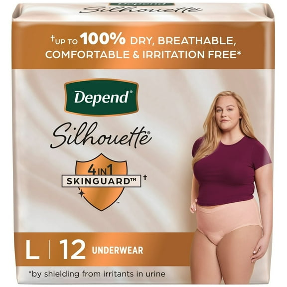 Depend Silhouette Women’s Incontinence & Postpartum Bladder Leak Underwear, L, (2 pack of 12 Count)
