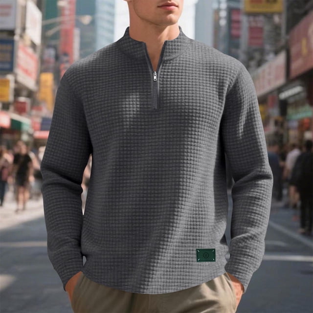 pstuiky camisas de manga larga para hombre, Sudadera informal holgada de cuello alto con media cremallera y manga larga para hombre Tops de hombre xxxl