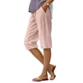 thumbnail image 2 of HongQid Linen Blend Capri Pants for Women Elastic Waist Gingham Print Casual Summer Cropped Trousers With Side Pockets,M, 2 of 7
