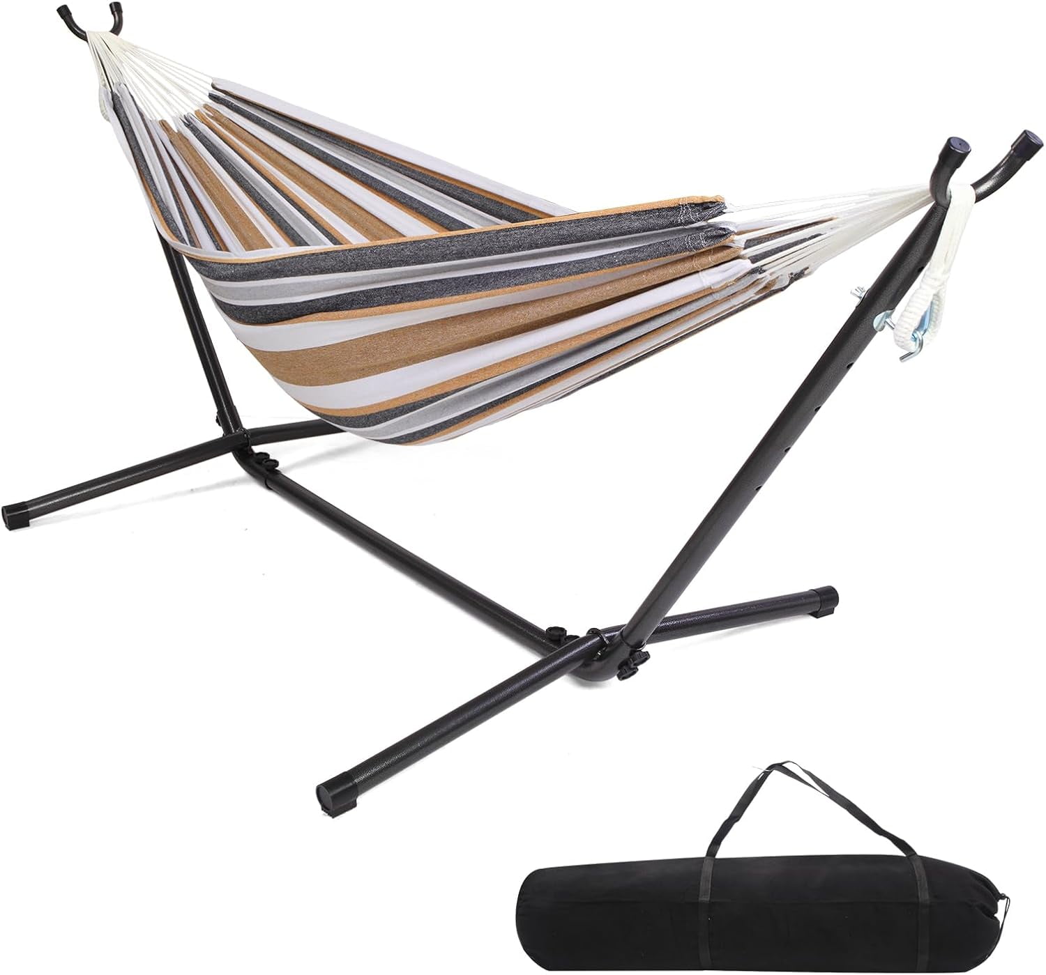ONCLOUD Heavy Duty 550 LBS Double Hammock with Stand Included with Portable Carrying Bag, Upgraded 2 Person Hammock with Frame for Outdoors & Indoors, Series TDCTZ2 - Blue Green Stripe