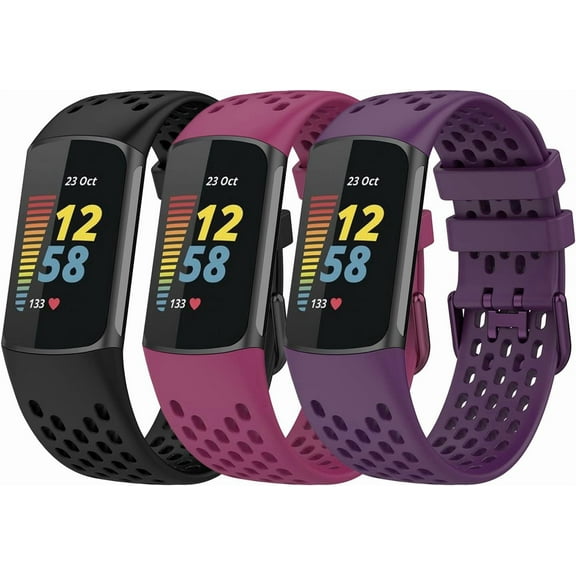 MYKOMI 3PCS Silicone Breathable Replacement Watchbands Compatible with Fitbit Charge 6/Charge 5 Smartwatch
