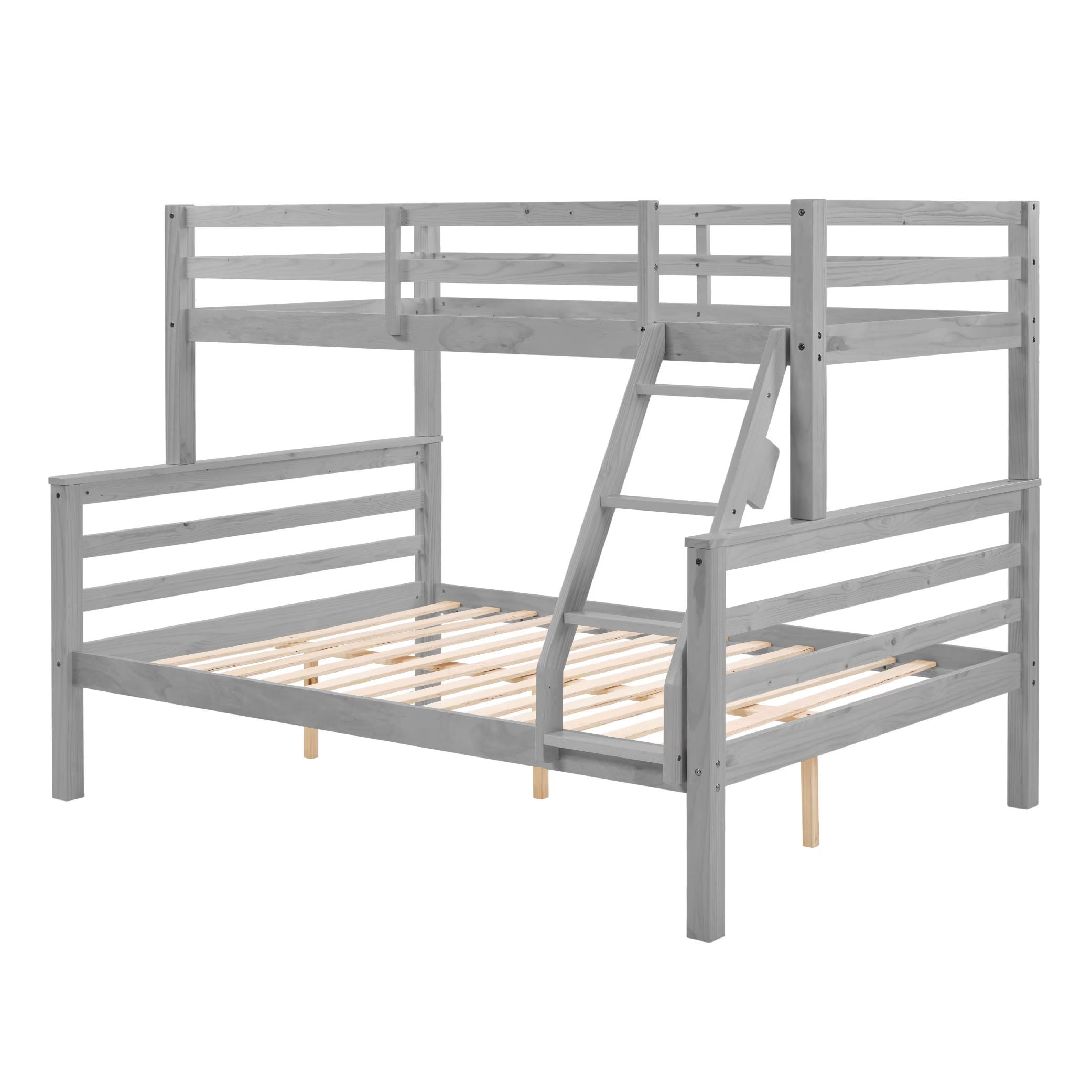 MAYEERTY Twin over Full Bunk Bed with Thick Posts, Solid Wood Bed Frame with High Guardrail and Ladder, for Kids Teens Dorm Rooms Guest Rooms, No Box Spring Needed