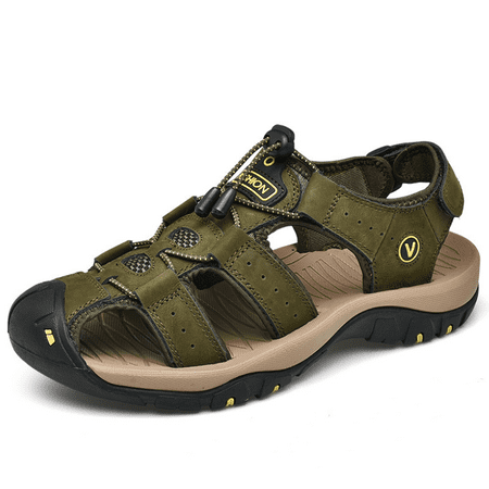 

Men‘s Fashion Leather Wear-resistant Hiking Sandals Athletic Sports Sandals Non-slip Beach Fisherman Quick Dry Non-Slip Casual Closed Toe Slippers Chappal