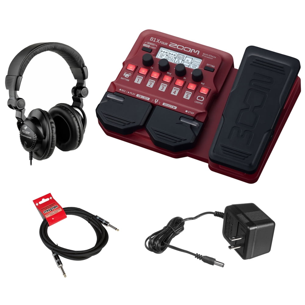 heet Versterken Norm Zoom B1X Four Bass Multi-Effects Pedal (Expression Pedal) with Polsen  HPC-A30 Monitor Headphones, 9V Power Adapter & 10ft Instrument Cable Bundle  - Walmart.com
