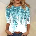 thumbnail image 2 of Sexy Tops for Women Fall Floral Print Shirts 3/4 Sleeve Crew Neck Plus Size Tshirts Casual Loose T-Shirts Cute Tops for Women Fall Fall Outfits for Women 2024 (Sky blue), 2 of 5