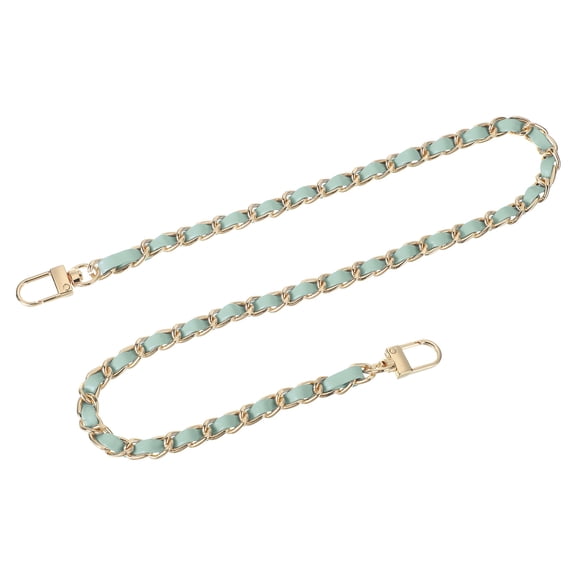 Uxcell Purse Chain Strap, 24" Leather Iron Flat Chain Strap Handbag Chains Purse Straps with Buckles for Shoulder Bags Replacement Strap (Light Green Strap Gold Chain)