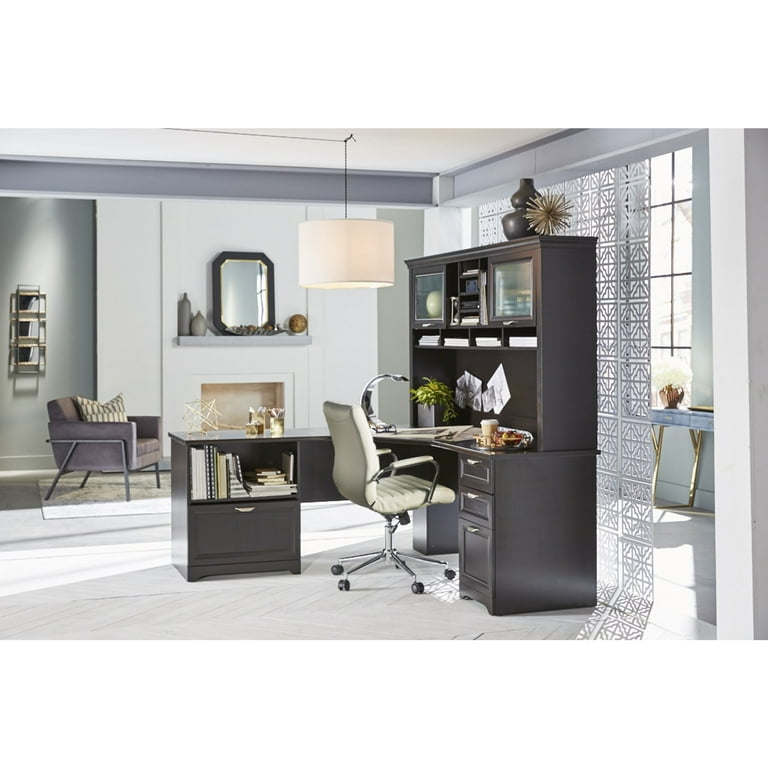 Magellan l shaped shop desk with hutch