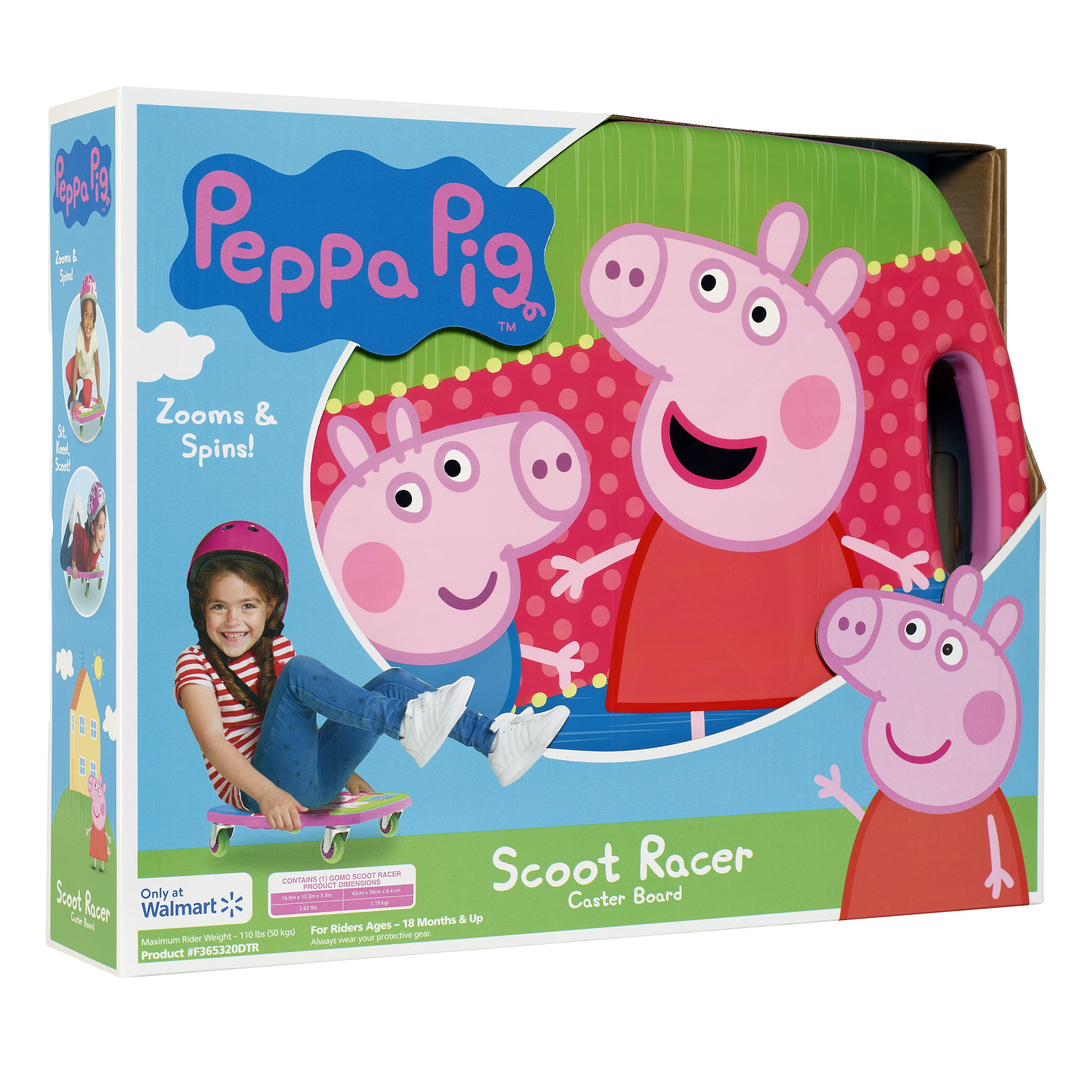 Scoot Racer Peppa Pig Scooter Board with Casters for Kids 