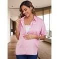 thumbnail image 3 of DARING DIVA Women's Maternity Button Down Collared Short Sleeve Satin Tops S Pink, 3 of 7