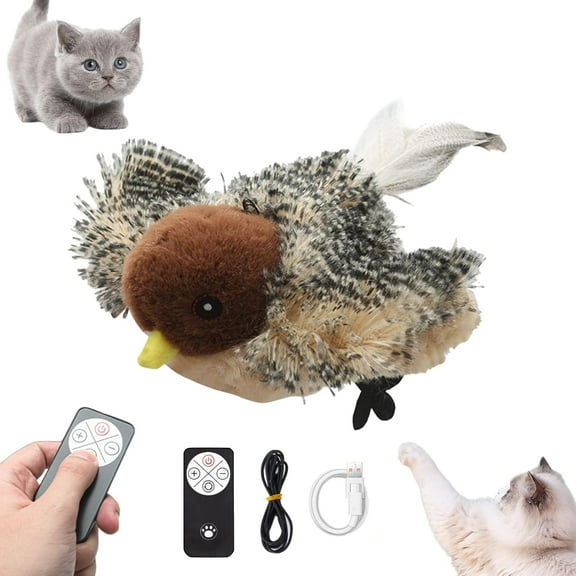 Flapping Bird Cat Toy, Sparrow, Rechargeable Interactive Flying Bird with Realistic Flapping Motion and Chirping Sounds, Touch Activated Kitten Toy for Indoor Cats