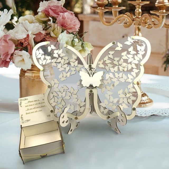 Marco de libro de invitados de Marco de buzón alternativo Mariposa de madera Los visitantes para recuerdos , 60 piezas Macarena Libro de invitados de boda
