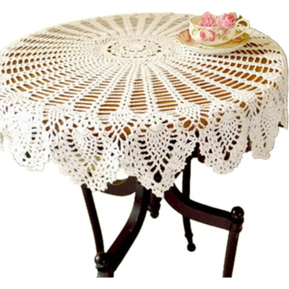Tatum88 Handmade Vintage Round Lace Tablecloth Cotton 90cm, Cotton, white, 90cm round