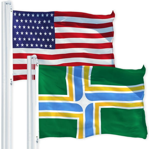G128 Combo Flag Pack: USA American Flag 3x5 ft 150D Printed Stars & Portland Flag 3x5 ft 150D Printed