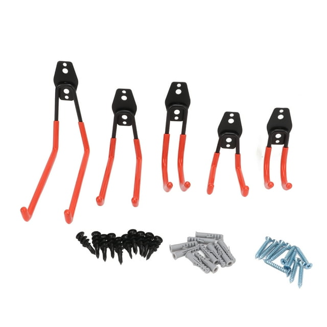 Juego de 5 ganchos dobles de 40 kg para almacenamiento en garaje, resistentes, para montar en la pared, para bicicletas, caravanas, sótanos, sillas, escaleras, bicicletas, color naranja