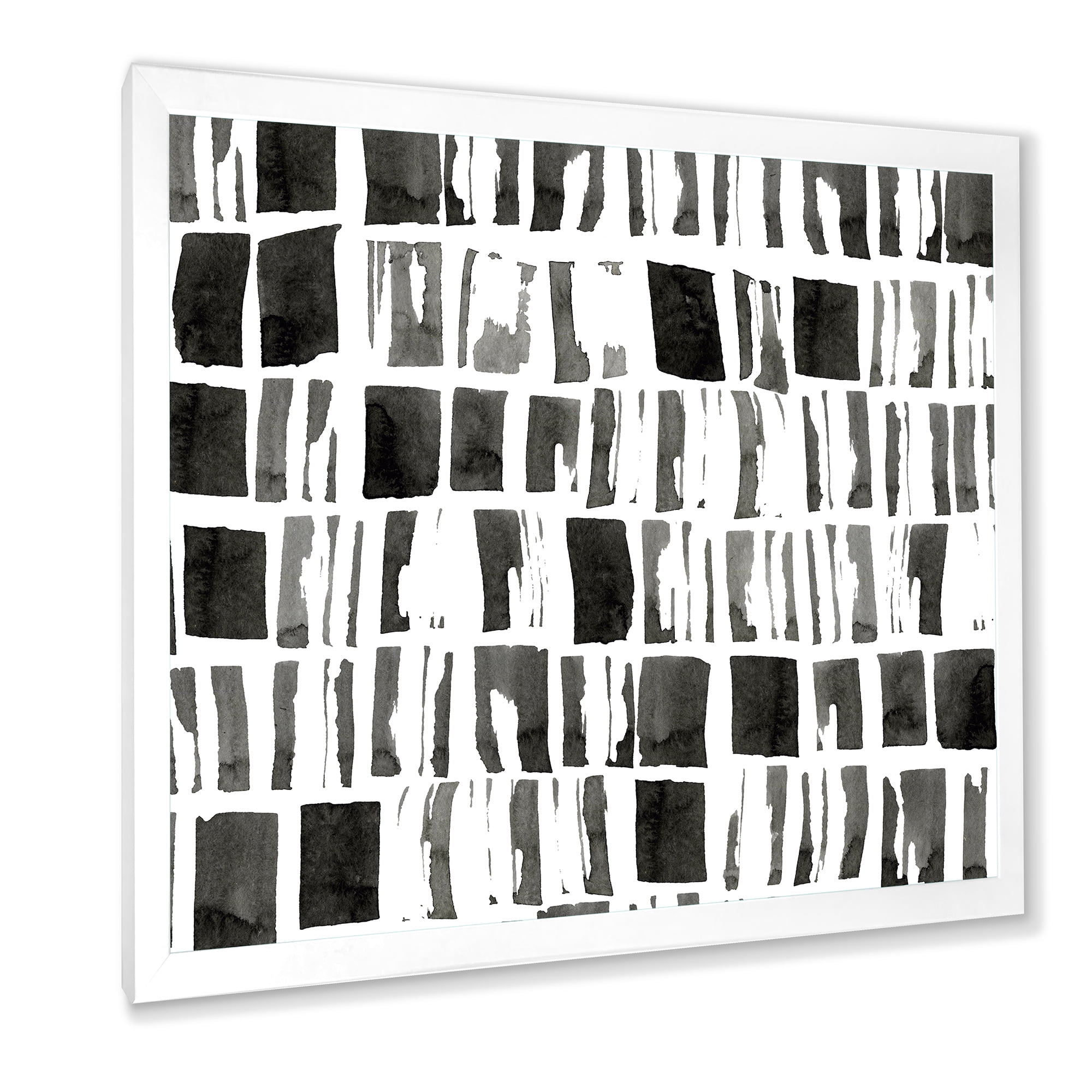 Designart 'Abstract Black and White Bricks' Modern Framed Art Print