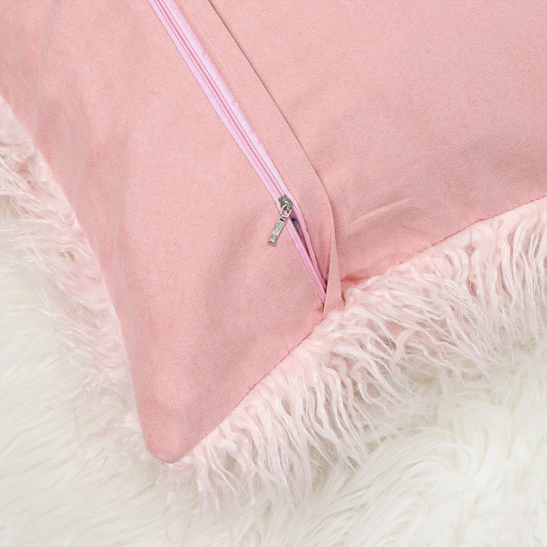 Unique Bargains Fluffy Decorative Faux Fur Throw Pillow Cover 18" x 18" Pink