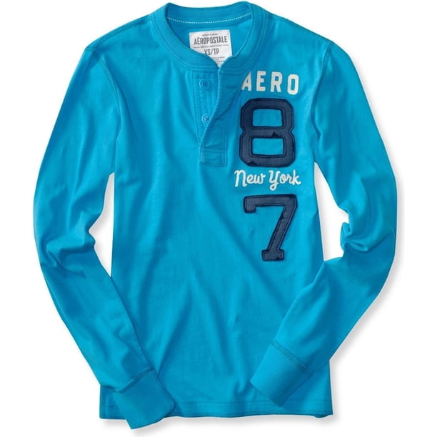 Aeropostale Aero 87 Camiseta henley de manga larga para hombre, azul, XS Aeropostale henley