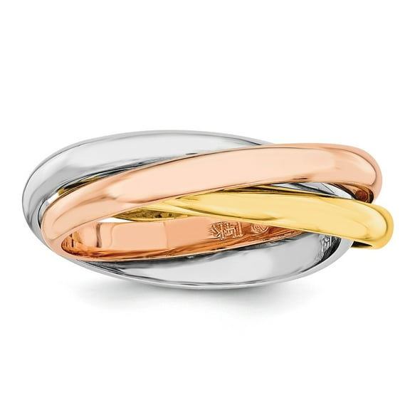 14K Tri-Color Gold Ring Band Wedding Polished Rolling