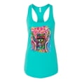 thumbnail image 6 of Dean Russo Cosmic Trash Panda Animal Lover Ladies Racerback Tank Top, Tahiti Blue, Small, 6 of 6