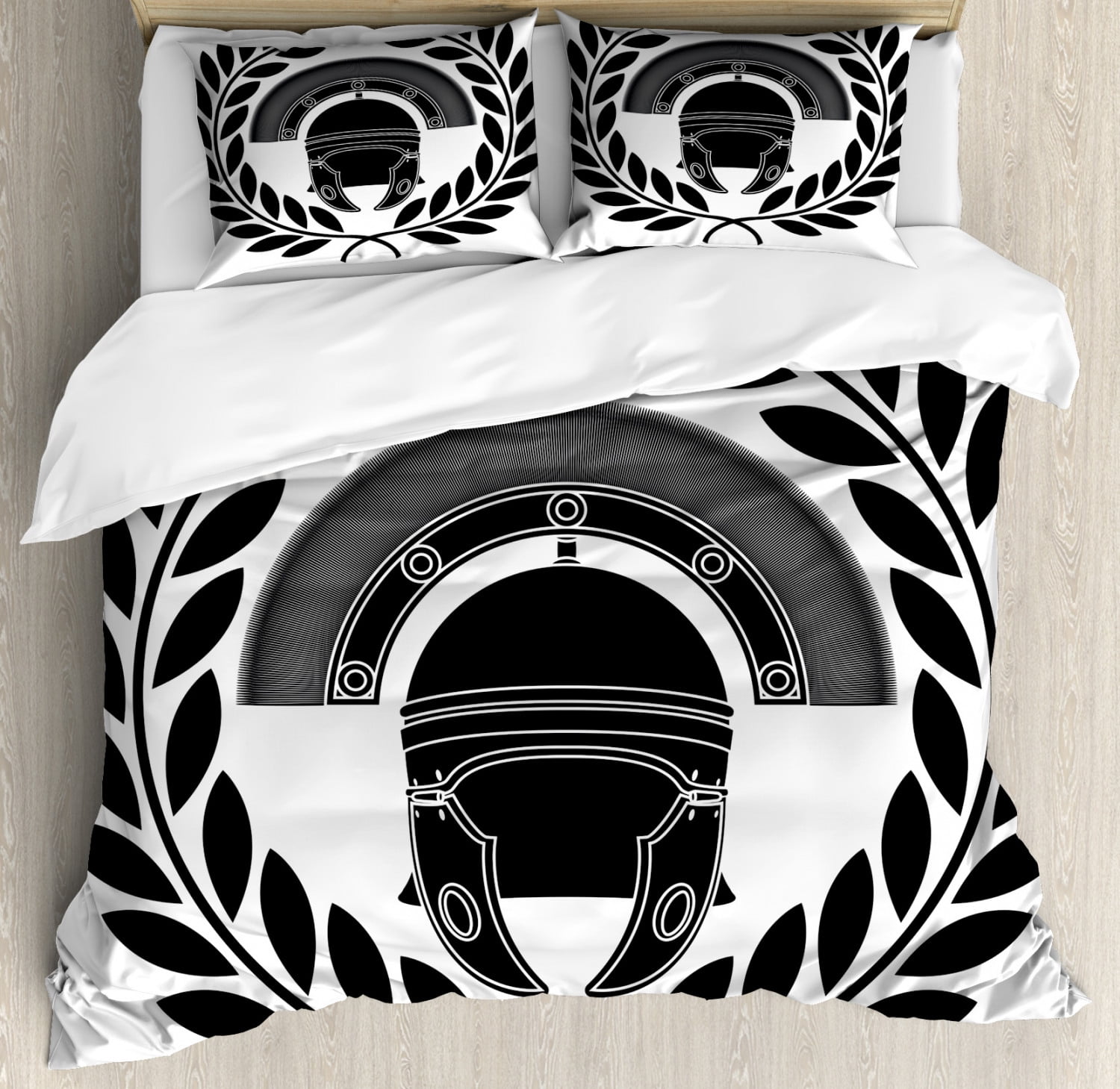 Toga Party King Size Duvet Cover Set, Ancient Greek Shield and Helmet