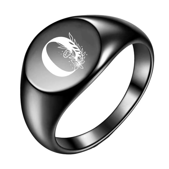 PAURO Initial Rings for Men Women Letter Rose Flower Name Black Silver Gold Plated Size 4 Stainless Steel Cool Personalized Statement Simple Jewelry Black O Size 5