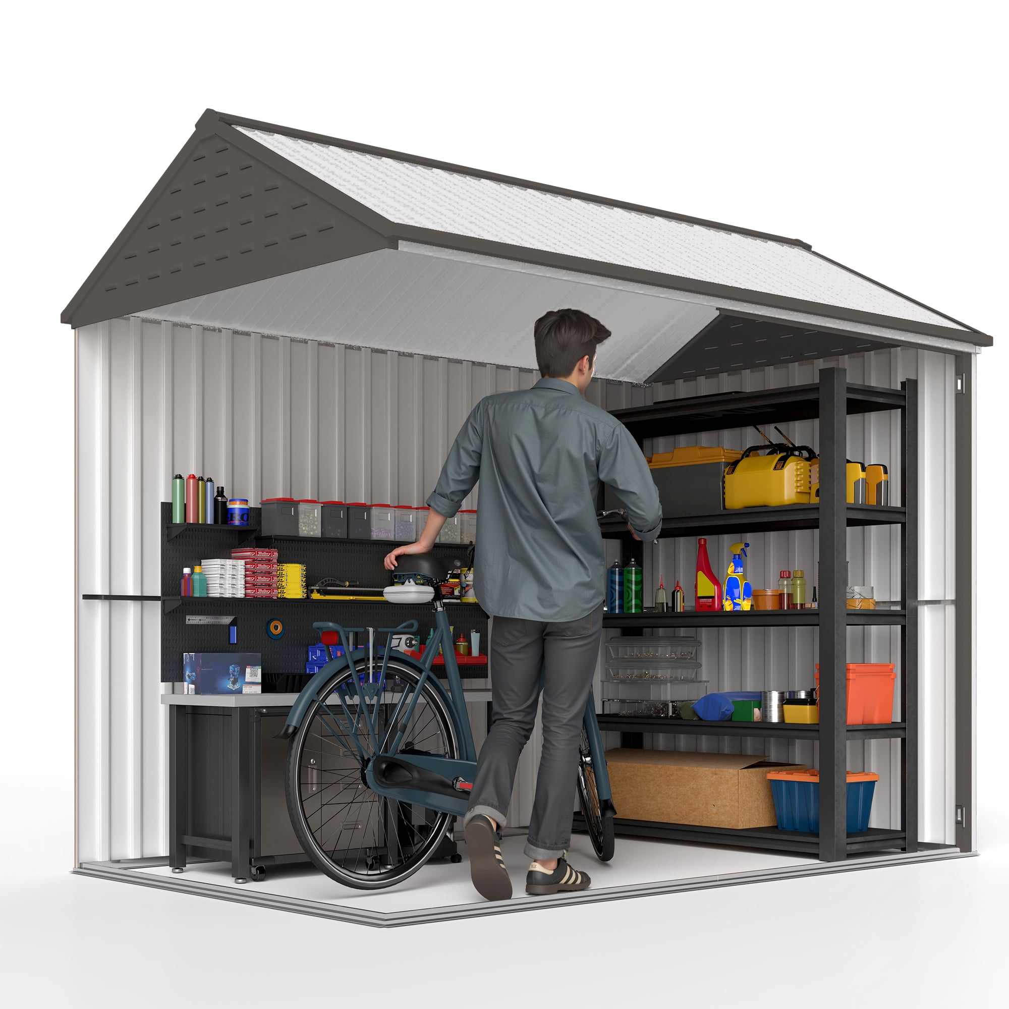 Outsunny 8' x 6' Outdoor Storage Shed, Extra Large Metal Garden Shed with Lockable Doors, Cottage Style 4-Pane Window & Vents, White