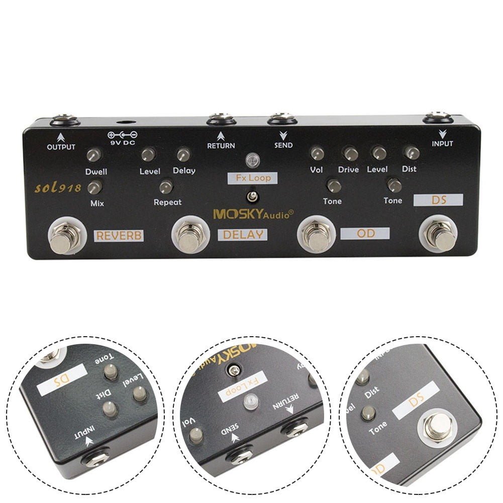 Mosky 5-In-1 Guitar Multi-Effect Pedal Distortion Delay Reverb Overdrive Loop