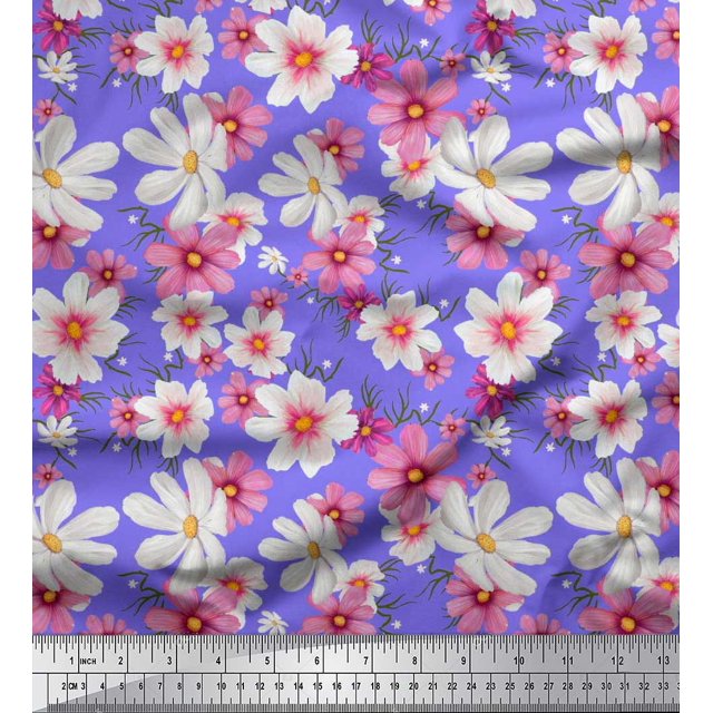 Soimoi Velvet Fabric Cosmos Floral Print Fabric by The Yard 58 Inch Wide