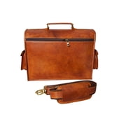 Handmade Leather Briefcase Messenger Bag With 2 Pocket Front.