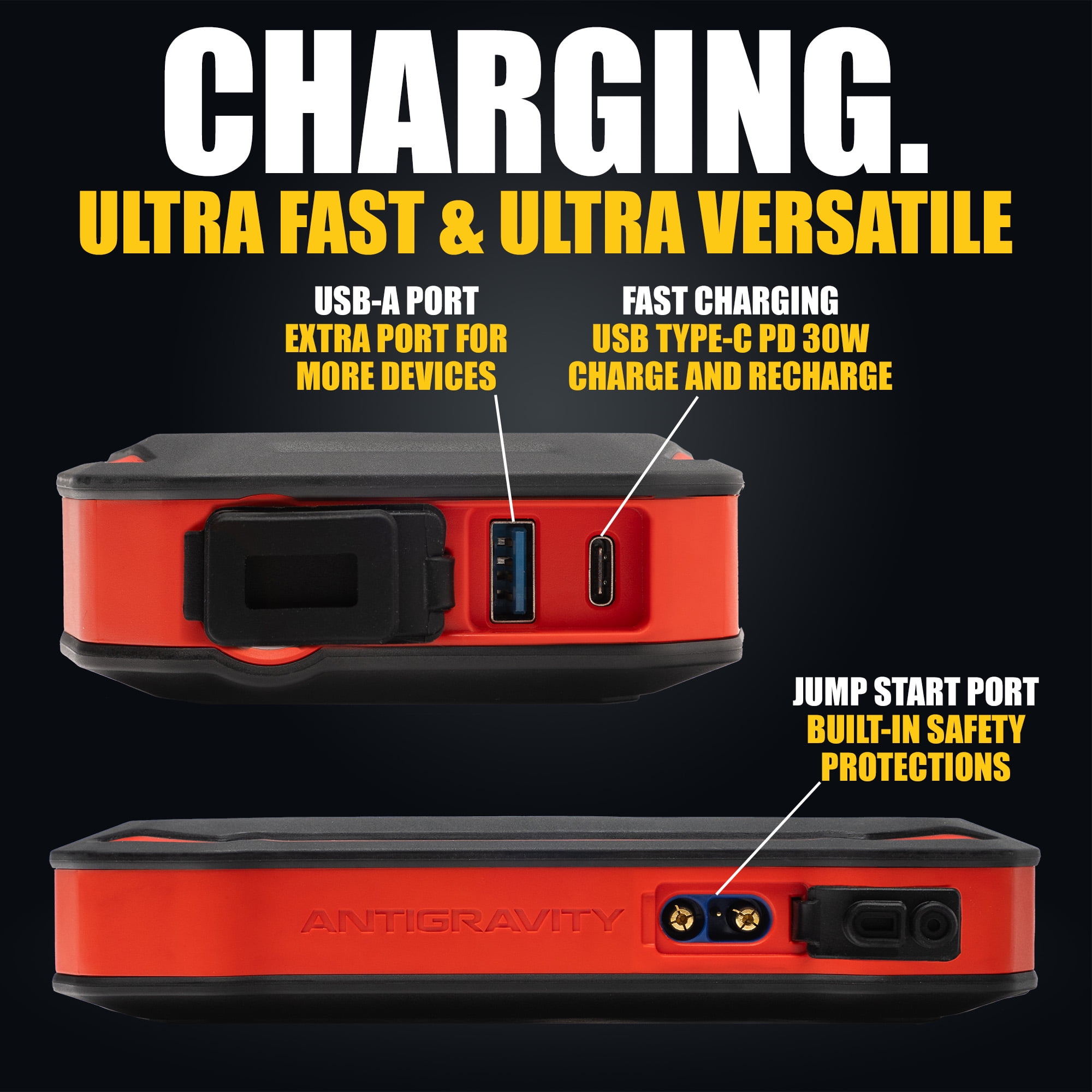 Antigravity XP-1 Jump Starter 2000 Peak Amps, 12V Lithium Car Battery Booster & Portable Power Bank, 12,000mAh with USB-C PD 30W