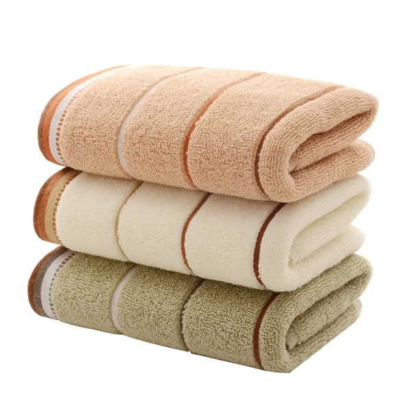 3pcs / set Toallas de mano de algodón a rayas Toallas faciales absorbentes Toalla de secado rápido para el hogar (verde, crema y café)