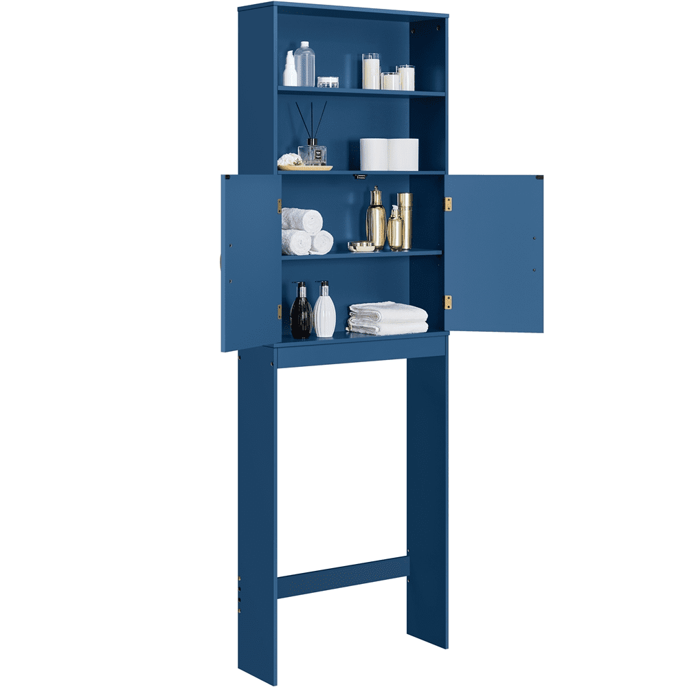 Alden Design 8" Wooden Free-Standing Over-the-Toilet Storage for Bathroom, Navy Blue