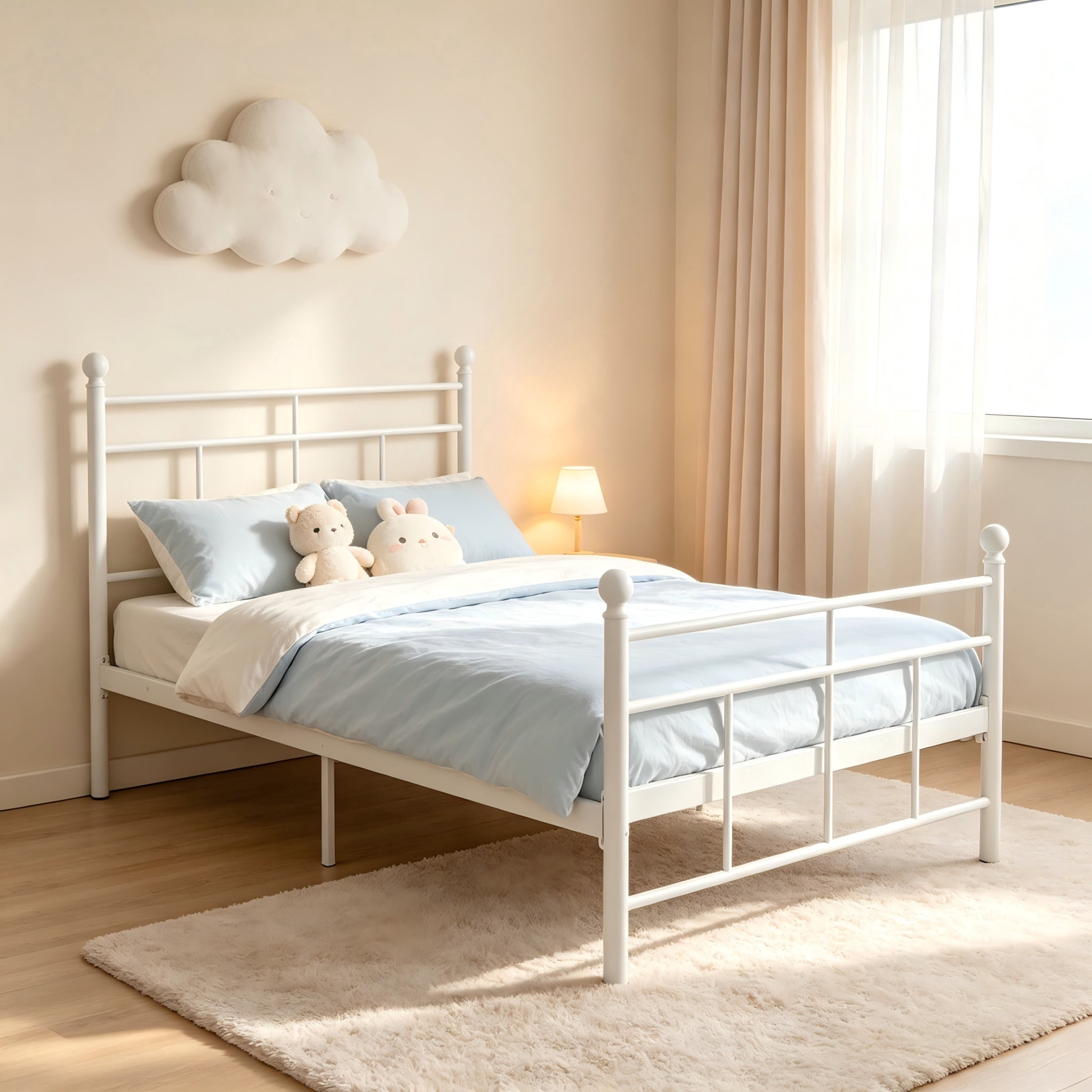 GDF Studio 78.5" Twin Heavy-Duty Metal Platform Bed with Sturdy Support Slats, White