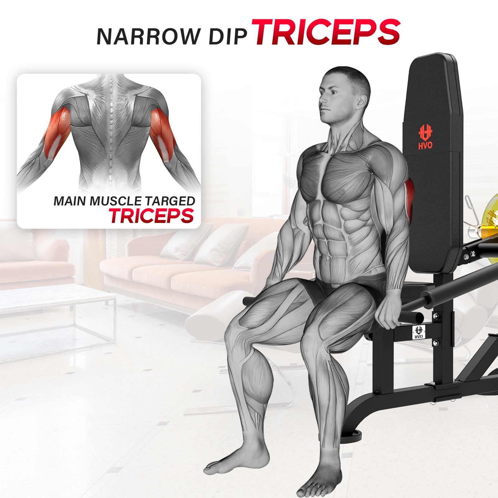 HeeH Plate-Loaded Seated Dip Machine: Tricep Machine for Biceps Strength Training Equipment Workout Black