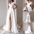 thumbnail image 5 of Vestido de noche blanco para mujer Vestido formal largo de color liso Vestido con abertura y cintura alta Vestido de fiesta sin mangas con escote en V, 5 of 5