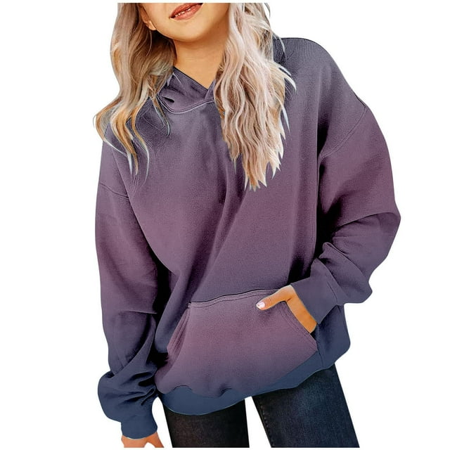 Stylish Preppy Girls Hooded Sweatshirt Oversized Long Sleeve Gradient Color Pullover