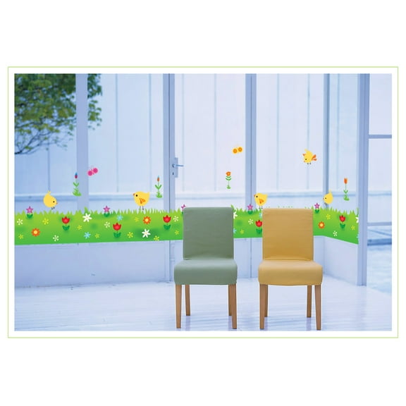 Yellow Chickens and Flowers Wall Decal Sticker - DIY PVC Removable Transparent Film Self-Adhesive Mural Art Decor for Living Room, Bedroom, Kids Room, Nursery, TV Sofa Background