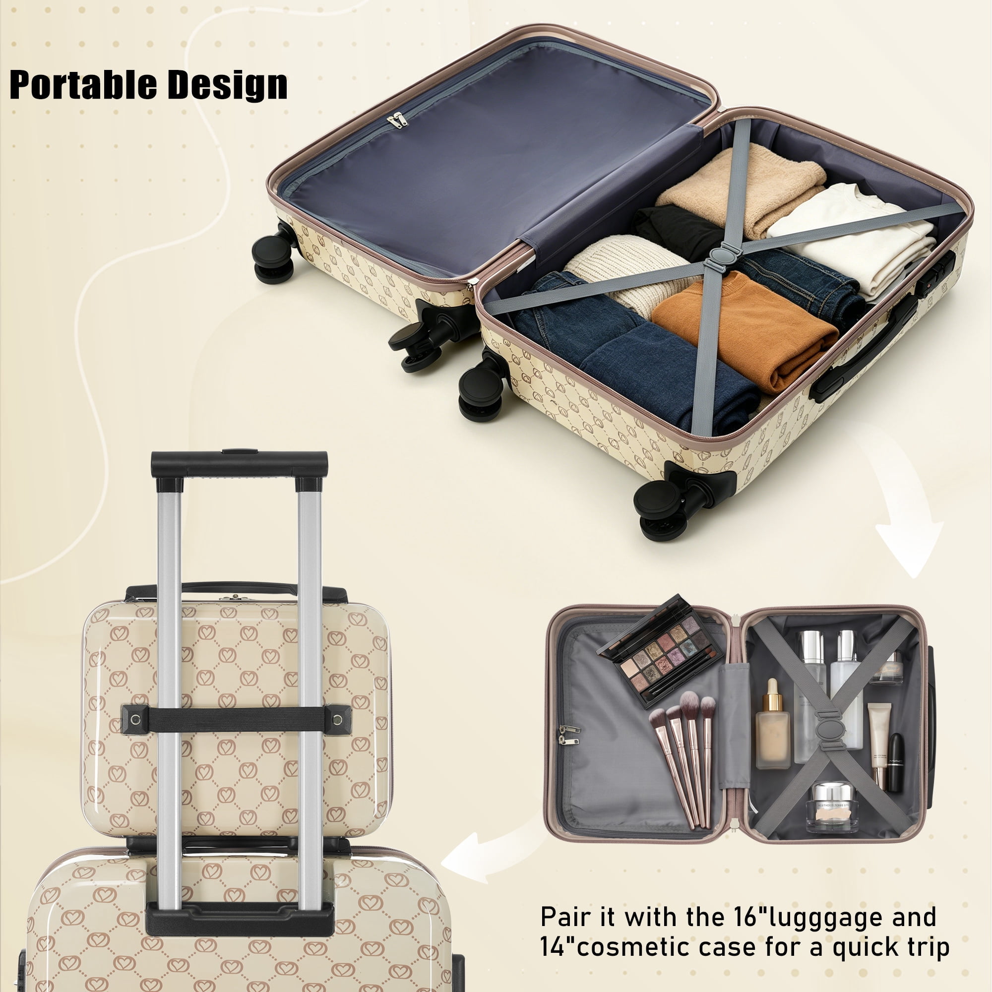 Euroco 5 Piece Luggage Sets,Hardside Suitcase Set with TSA Lock & Spinner Wheels,Lightweight Durable Travel Luggage for Men Women,14/16/20/24/28 Inch,Khaki