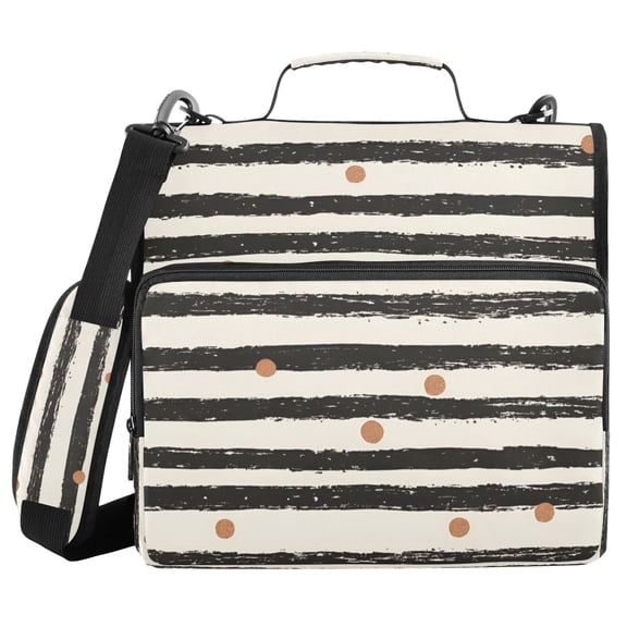 FORMRS Zipper Binder with Shoulder Strap 2-inch Ring 500 Sheet Capacity File Bag, Black Stripes