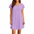 thumbnail image 4 of Drses Women's Soft Bamboo Viscose Dress, Crew Neck Short Sleeve Swing T-Shirt Dress with Pockets Casual Daily Nightgown Sleepshirt Pajama Loungewear Summer Sleepwear, 4 of 8