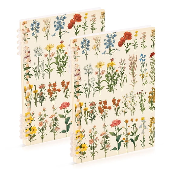 FORMRS 1-Subject Spiral Notebook 8" x 5" College Ruled 60 Refillable Sheet, 2 Pack, Beige Wildflowers