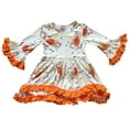 thumbnail image 1 of Little Girls Lace Sleeve Polka Pumpkin Halloween Party Flower Girl Dress Ivory Orange 3T S (P201843P), 1 of 2