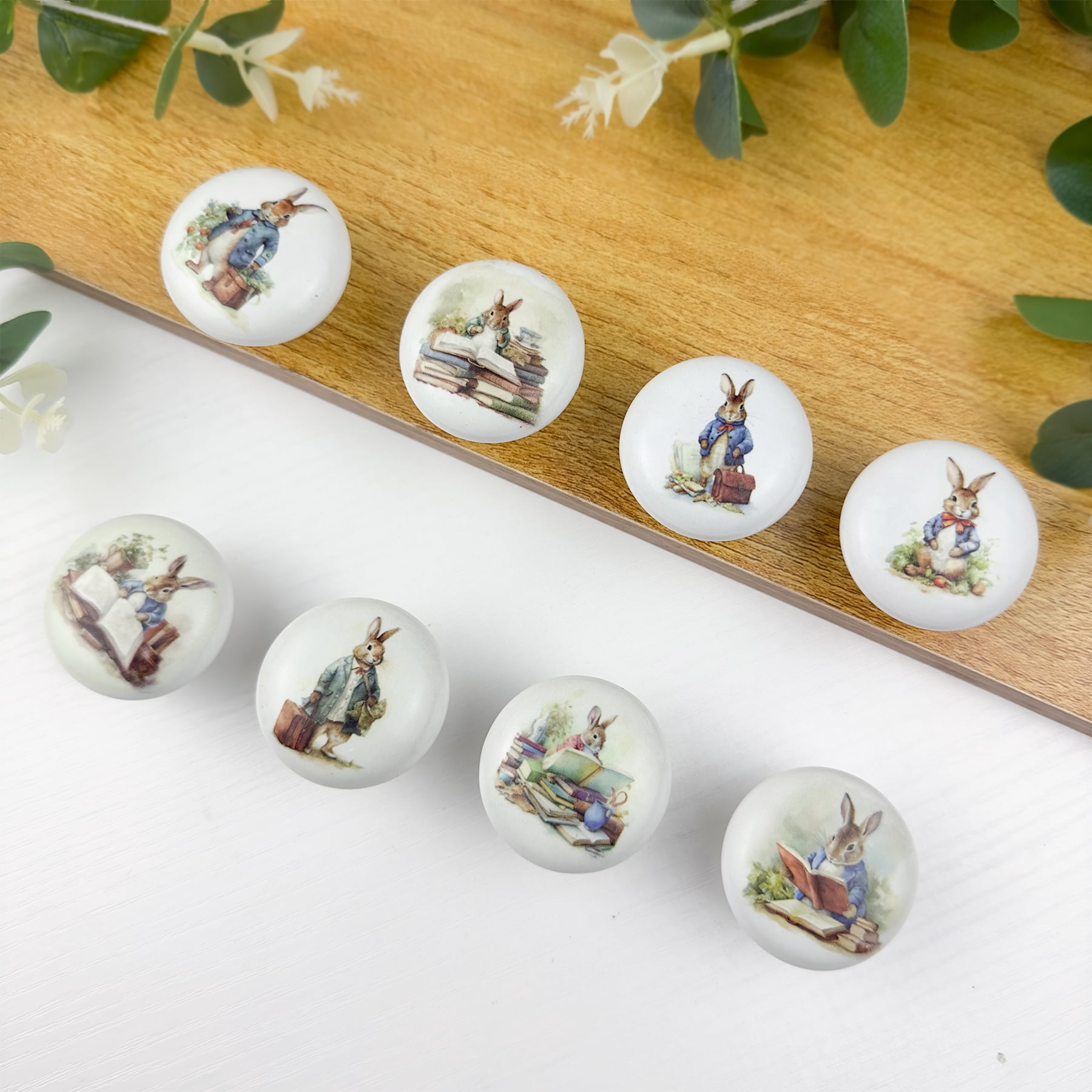 Jamjam 8Pack1.5"Rabbit Theme Ceramics Knob Safari Animal Nursery Room Cabinet Dresser Drawer Knobs Handles and Pulls