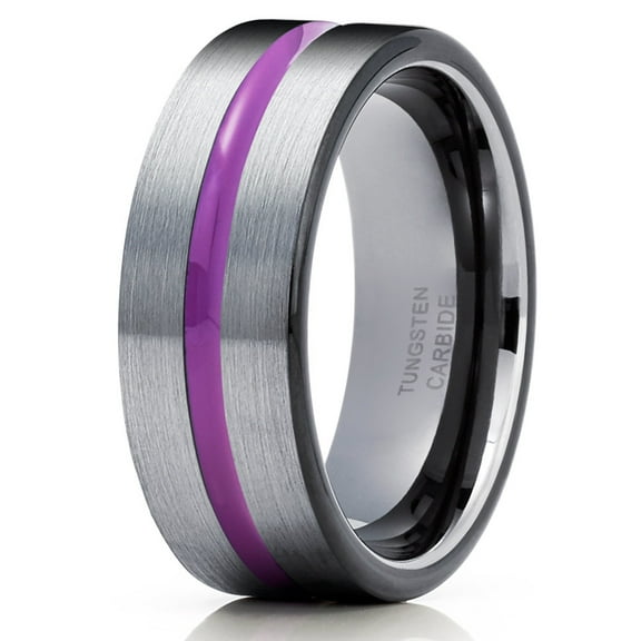 Purple Tungsten Wedding Band Black Tungsten Ring Gunmetal Tungsten Ring Anniversary Ring Men & Women Gray Tungsten Ring Comfort Fit