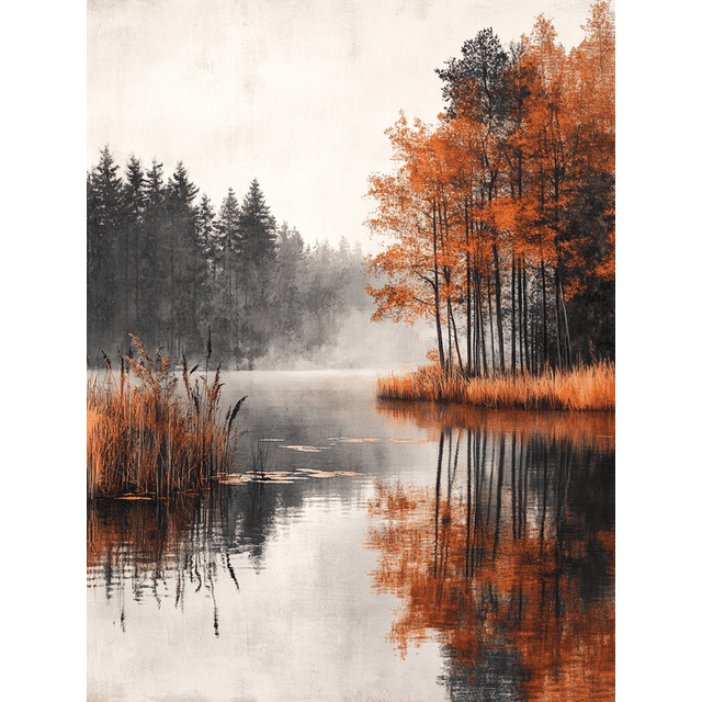Qisvanset 12x16 Inch Muted Autumn Pond Canvas Wall Art, Neutral Vintage Scenery Modern Farmhouse Wall Decor
