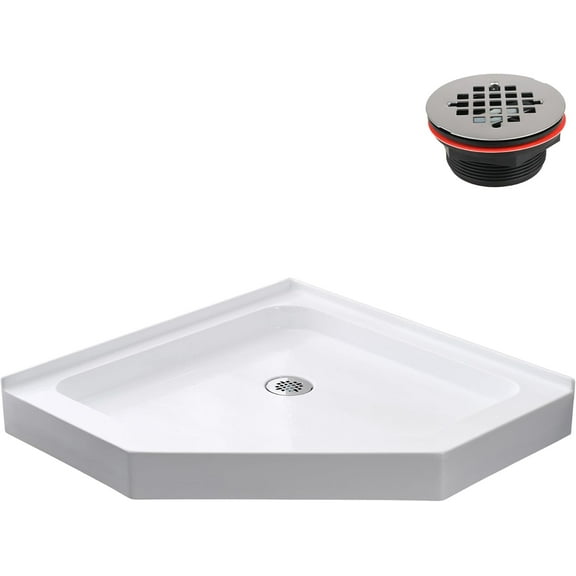 Streamline GB-627-512 36 in. x 36 in. Corner Acrylic Shower Base in Glossy White With Corner Drain, Drain Included