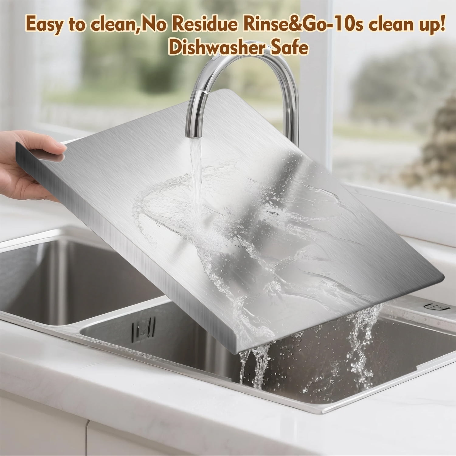 Cutting Boards for Kitchen, AOKIWO Large Stainless Steel Baking Boards with scraper, Suitable for Bread, Meat, Vegetables, (19.7 x 15.7 in)