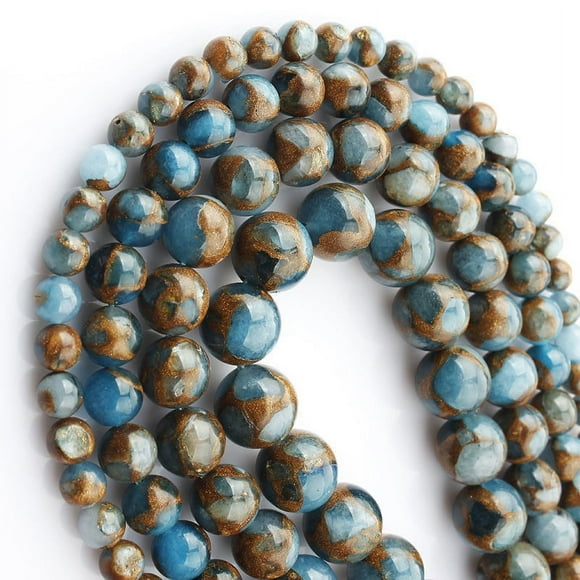 Nvzi-c 2 pieces light blue natural gold colored stone natural stone scattered beads light blue gold colored round bead DIY bracelet, necklace, earring accessories (4mm)