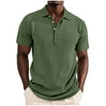thumbnail image 3 of Ohufall Big and Tall T-shirts for Men Ribbed Button Turn-down Collar Casual Tees Short Sleeve Loose Summer Tops, 3 of 5